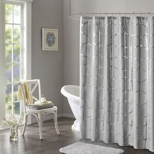 Intelligent Design 72x72 Arielle Gray Metallic Printed Microfiber Shower Curtain